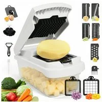 BlingBin Gemüseschneider 15-in-1 Gemüsehobel mit 7 Austauschbaren Klingen, Küchenreibe, Gemüse Schneider Würfelschneider für Kartoffeln Gurken Früchte