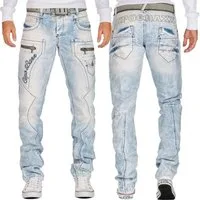 Cipo & Baxx Bikerjeans Herren Regular Fit Hose Stonewashed BA-CD272 mit Verzierungen und Reißverschlüssen