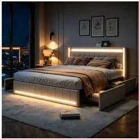 Furnishings Home Polsterbett 140x200 cm Stauraumbett LED Doppelbett (1 tlg, Geeignet für Jungen und Mädchen, Mit große Stauraum), mit Lattenrost und Ladefunktion, mit Komforthöhe, Leises Design Bett