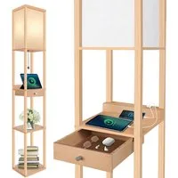 OUTON LED Stehlampe LED-Stehleuchte, Regal mit Schublade, mit 1 USB-A und 1 USB-C, LED wechselbar, 3-fach dimmbare LED, leichter Aufbau