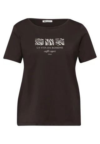 Street One - Lässiges T-Shirt mit Animal-Print und Schriftzug braun - Gr. - 36