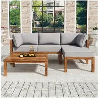 Merax Gartenlounge-Set für 4 Personen, (3-tlg., 2 Eckbänke, 1 Couchtisch), Gartenmöbel Set aus Akazie, Sitzgruppe Rope Seil Lounge Balkonset