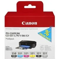 Canon 6 Druckerpatronen PGI-550 PGBK / CLI-551 BK / C / M / Y / GY Multipack Tintenpatrone