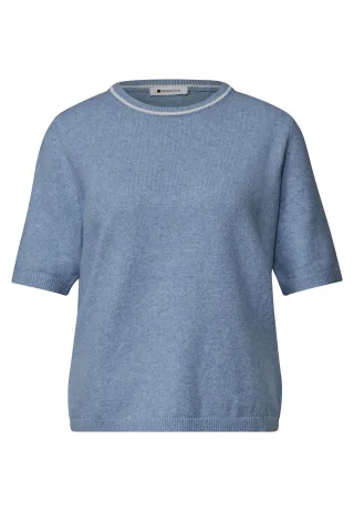 Street One - Kurzarm Pullover mit Kontrastdetail northern blue mel. - Gr. - 40