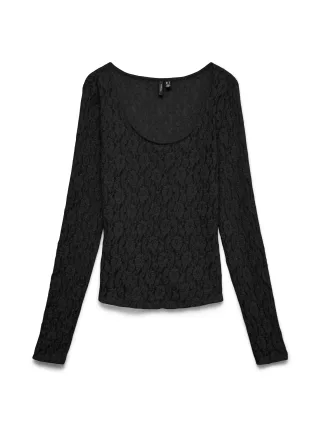 VERO MODA - VMFLORA LS 2-WAY LACE TOP JRS NOOS Black - Gr. - M