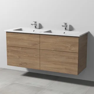 Sanipa 3way Keramik-Set Venticello Keramik-Doppelwaschtisch und Unterbau mit 4 Auszügen, Eiche-Kansa SM32859