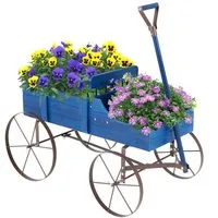 COSTWAY Blumenständer, Pflanzwagen mit 4 Metallrädern & Griff, 62x34x60cm