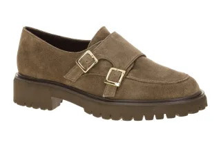 Paul Green Damen Slipper 1240-001 Earth Braun Echtleder Double Monk Loafer