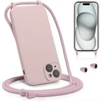 CoolGadget Handyhülle Premium Handyhülle mit verstellbarer Handykette für iPhone 15, Hülle zum Umhängen Kette inkl. 2x Displayschutzfolie aus Glas
