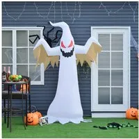 HOMCOM LED-Dekofigur aufblasbares Gespenst mit LEDs (Halloweendeko, 1 St., Aufblasbare Halloweendekoration), Polyester Weiß+Rot 150 x 80 x 240 cm