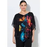Ulla Popken Druckbluse Chiffonbluse Blüten doppellagig V-Ausschnitt