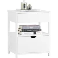 SoBuy Nachttisch FRG258, Nachtschrank Beistelltisch schmal, 2 Schubladen 2 Ablage, offenes Fach