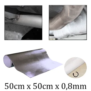 Auspuff Thermo Hitzeschutz Matte 50 x 50 cm x 0,8 mm Alu Keramik selbstklebend Hitzefest bis max 500°C
