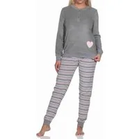 Normann Pyjama Wunderschöner Damen Frottee Schlafanzug mit Bündchen und Herz-Motiv