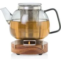 AdHoc Teekanne YUNA im Set mit Stövchen TUTO, 1,2 l, (Spar-Set, 2-St), edle Glaskanne in Rauchgrau mit Feinfilter und Stövchen