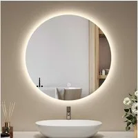 EMKE Badspiegel Runder Wandspiegel mit LED-Beleuchtung ohne Rahmen, Dimmbar Modern (50~80cm, Touchschalter), Kaltweiß/Neutralweiß/Warmweiß Licht, Dimmbar, Memory Funktion, IP44