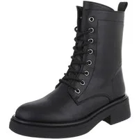 Ital-Design Damen Stiefel mit Schnürung und blockabsatz für Alltag Schnürstiefelette (90598775) Blockabsatz Stiefeletten in Schwarz