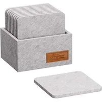 Hoffmann Germany Glasuntersetzer Filz 10×10 cm, 10er-Set mit Box, hellgrau, hitzebeständig, Zubehör für alle Gläser und Tassen bis 10 cm, Set, 11-tlg., 5 mm Filz, abwaschbar, 200°C, 90% Polyester, quadratisch