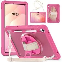 Wigento Tablet-Hülle Für Samsung Galaxy Tab S11 360 Grad Rotation Heavy Hybrid Hülle Rosa, Handgriff, Standfunktion, Schultergurt