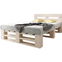 sunnypillow Palettenbett M2 mit Lattenrost mit Kopfteil, 140 x 200 cm Natur