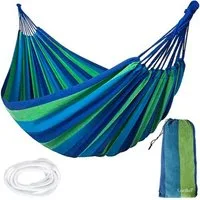 Gardlov Hängematte Hängematte für zwei Personen aus Baumwolle mit Nylonseilen (Outdoor-Hängematte, zweisitzig, wetterfest und langlebig., Hängematte für zwei Befestigungsschnüren, inkl. Montagematerial), bis 150 kg, leicht, waschbar, bequem schnell t