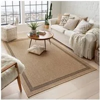 TaraCarpet Teppich Outdoor & Indoor Teppich wetterfest Borneo Sisal-Jute-Optik naturfarbe, rechteckig, Höhe: 10 mm, Kurzflor Bordüre In & Outdoor Balkon Terrasse Wohnzimmer 67x180