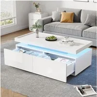 Merax Couchtisch Couchtisch hochglanz Sofatisch Beistelltisch mit LED-Beleuchtung (1-St., 1 Tisch), Wohnzimmertisch mit 2 Schubladen & Ablage, inkl. App, 95x45x35 cm