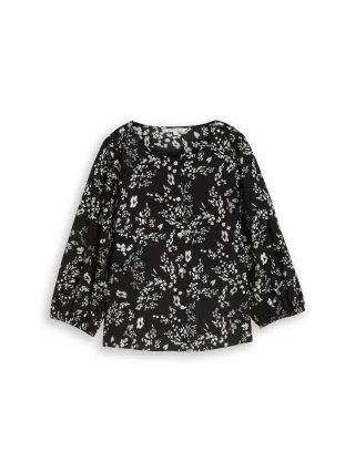Denim Tom Tailor - Bluse mit Blumenmuster black white flower print - Gr. - XL