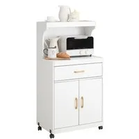 SoBuy Küchenwagen FSB12, Mikrowellenschrank Getränkewagen Sideboard Buffetschrank, mit Rollen Küchenschrank mit 2 Ablagen, 2 Türen und 1 Schublade