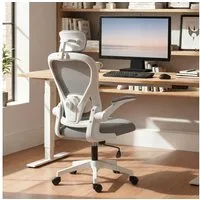 HOMCOM Bürostuhl Ergonomischer Schreibtischstuhl mit Hochklappbaren Armlehnen (Höhenverstellbarer Drehstuhl, 1 St), mit Wippfunktion, Netzbespannung Grau