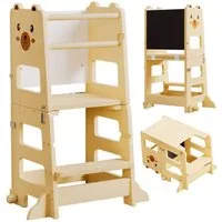 Yorbay Stehhilfe Lernturm (seitlichem Umkippschutz, 2 höhenverstellbaren Stufen), verstellbar zum Kindertisch inkl. Tafel