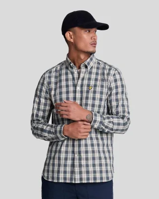 Lyle & Scott � Popeline-Hemd mit verwaschenem Karomuster, Beige
