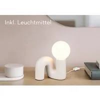 Reality Leuchten Tischleuchte QUINN, Keramik Tischlampe m. Glasschirm, Set inkl 2xG9 Leuchtmittel 3W, Ein-/Ausschalter, Leuchtmittel wechselbar, Warmweiß, Design Nachttischlampe, Schreibtischlampe Höhe 22cm, Glas Lampenschirm