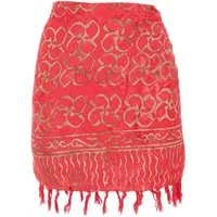 Guru-Shop Minirock Kurzer Wickelrock mit Fransen, Strandrock - rot alternative Bekleidung