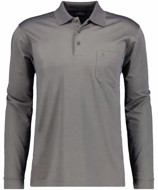 RAGMAN - Softknit-Polo mit Brusttasche, Langarm Braun - Gr. - 3XL