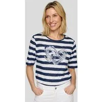 Rabe T-Shirt in Streifen-Optik und mit Glitezr-Print