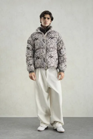 Gemusterte Bomber-Pufferjacke mit Reißverschlusskragen