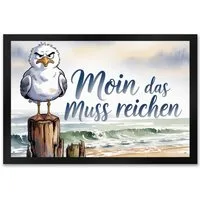 speecheese Fußmatte Möwe Aquarell Moin Spruch Fußmatte XXL in 50x75 cm für Nordseefans