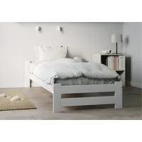 Home Collective Holzbett mit Lattenrost Modern Bett Kiefer Bettgestell Massivholzbett Klassisch (90x200, 120x200, 140x200, 160x200 cm), Einzelbett, Skandi Boho Landhaus Kopfteil flach 90x200 cm weiß