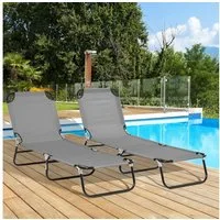 Outsunny Gartenliege mit 5-Fach höhenverstellbarer Rückenlehne, Liegestuhl, 2 St., Sonnenliege, für Pool, Strand Dunkelgrau