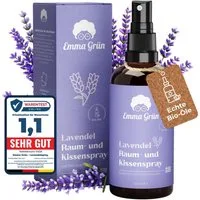 Emma Grün Duftöl Lavendel Kissenspray 100 ml, mit Bio Lavendelöl (Set, Je nach Auswahl: 1x, 2x oder 5x Raumspray Lavendel 100 ml), Höchste Bio-Zertifizierung der Duftöle, naturrein & ohne Zusätze