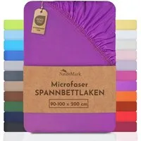NatureMark Spannbettlaken Mikrofaser Spannbetttuch, Polyester, Gummizug: rundum, viele Größen und Farben Markenware, 90x200cm, Lila