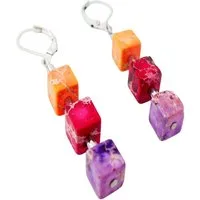 traumschmuck Paar Ohrhänger 213n-o Ohrhänger Edelstein Impressions JASPIS Würfel lila, orange, rot (Geschenk, Muttertag, Weihnachten, Geburtstag, Valentinstag, inkl. Schmuckbox), handgefertigt