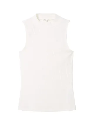 Denim Tom Tailor - Ripp Top mit Stehkragen off white - Gr. - S