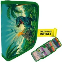 itenga Federmäppchen itenga Schüler-Etui Mäppchen Dinosaurier Dino World 28 teilig (gefüllt