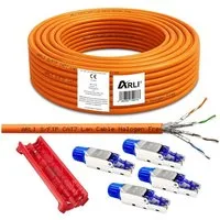 ARLI Installationskabel, RJ45, RJ-45 (Ethernet) (5000 cm), ARLI Verlegekabel Cat7 50m Label + 4x RJ45 Netzwerkstecker