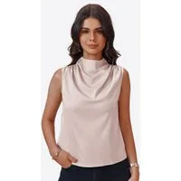 Imily Bela Blusentop Damen Business Ärmellose Satin Bluse (Packung, 1-tlg., 1per-Pack) mit Knöpfen
