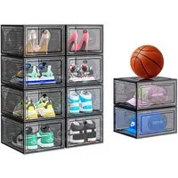 POPOLIC Schuhkiste 6/9/10 Stück Schuhboxen stapelbar Schuhboxen aus klarem Kunststoff (Hartplastik Schuhbox mit Deckel, 10 St., Schuhorganisatoren mit Magnettür für Größe 46 - Hartplastik), faltbar und stapelbar, für Stöckelschuhe,Pumps, Schuhaufbewa