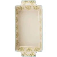 Tranquillo Backform Kleine Steinzeug Kuchenform RETRO 21x10.5x4.5 cm handgestempelt, (Einzelartikel), Florale Backform mit gleichmäßiger Wärmeverteilung, Retro-Design