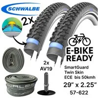 Schwalbe Fahrradschlauch Schwalbe Marathon Plus MTB Ebike 29x2,25"Reifen + Schläuche AV19 Set